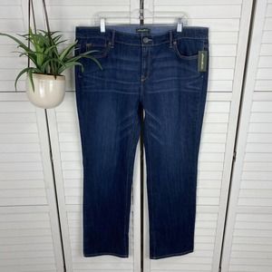 New Eddie Bauer Straight Leg Jeans Dark Wash Mid‎ Rise Pants Womens Size 16